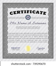 Grey Classic Certificate template. With guilloche pattern. Superior design. Detailed. 