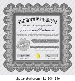 Grey Classic Certificate template. With linear background. Customizable, Easy to edit and change colors. Sophisticated design. 