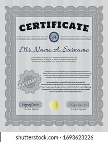 Plantilla de certificado clásico gris. Con fondo lineal. Diseño de belleza. Ilustración vectorial. 
