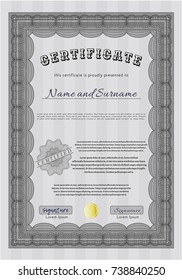 Grey Classic Certificate template. With linear background. Detailed. Artistry design. 