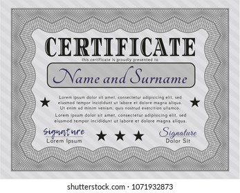  Grey Classic Certificate template. Lovely design. With complex linear background. Vector illustration. 