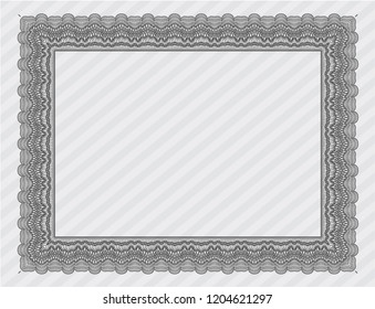Grey Classic Certificate template. Lovely design. Detailed. With complex linear background. 