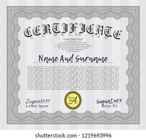 Grey Classic Certificate template. Money Pattern design. With great quality guilloche pattern. Vector illustration. 