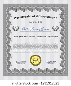 Grey Classic Certificate template. Money design. With guilloche pattern and background. Detailed. 