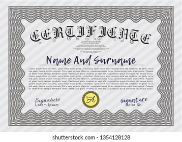 Grey Classic Certificate template. Money Pattern design. Vector illustration. With background. 