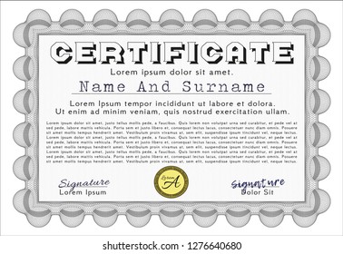 Grey Classic Certificate template. Nice design. Vector illustration. With quality background. 