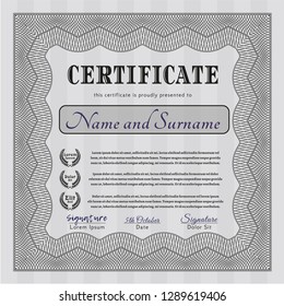 Grey Classic Certificate template. Nice design. Vector illustration. With guilloche pattern and background. 