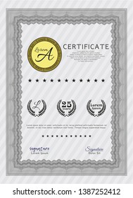 Grey Classic Certificate template. Nice design. Detailed. Complex background. 