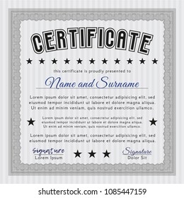 Grey Classic Certificate template. Perfect design. Vector illustration. With guilloche pattern and background. 