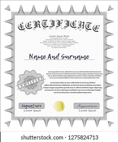 Grey Classic Certificate template. Perfect design. Vector illustration. With guilloche pattern and background. 