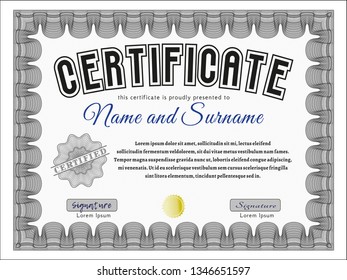 Grey Classic Certificate template. Perfect design. Easy to print. Vector illustration. 