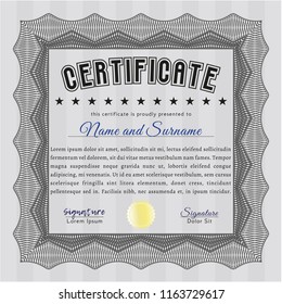 Grey Classic Certificate template. With quality background. Lovely design. Vector illustration. 