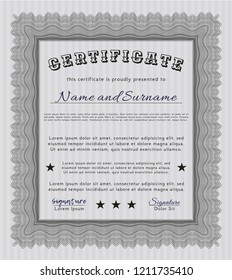 Grey Classic Certificate template. With quality background. Money Pattern. Detailed. 