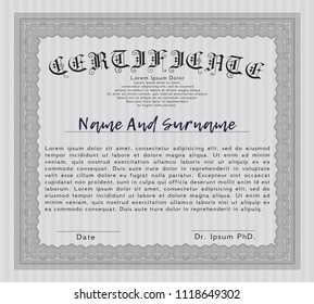 Grey Classic Certificate template. Retro design. Detailed. With complex background. 