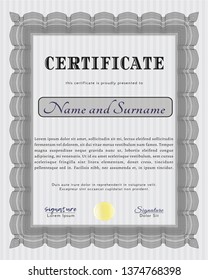 Grey Classic Certificate template. Superior design. With guilloche pattern and background. Vector illustration. 