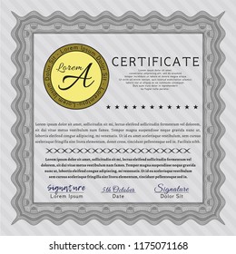 Grey Classic Certificate template. Vector illustration. With linear background. Modern design. 