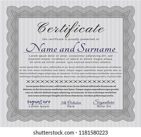 Grey Classic Certificate template. Vector illustration. Printer friendly. Elegant design. 