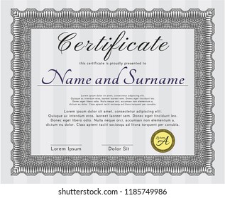 Grey Classic Certificate template. Vector illustration. With great quality guilloche pattern. Retro design. 