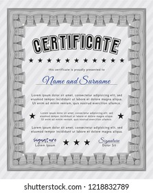 Grey Classic Certificate template. Vector illustration. Complex background. Excellent design. 