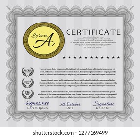 Grey Classic Certificate template. Vector illustration. With background. Retro design. 