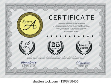 Grey Classic Certificate template. Vector illustration. Easy to print. Excellent design. 