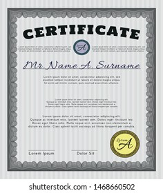 Grey Classic Certificate template. Vector illustration. With great quality guilloche pattern. Money Pattern. 