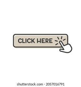 Grey click here square button with hand pointer icon.