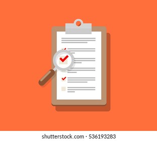 Grey Clipboard and Check Marks. Flat Style Design Vector Illustration on White Red