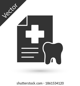 Grey Clipboard with dental card or patient medical records icon isolated on white background. Dental insurance. Dental clinic report. Vector.