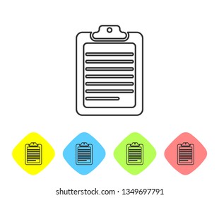 Grey Clipboard with document line icon isolated on white background. Set icon in color rhombus buttons. Vector Illustration