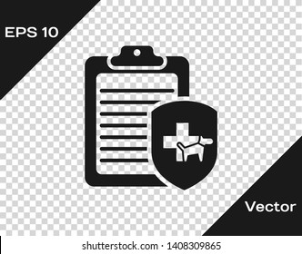Grey Clipboard with medical clinical record pet icon isolated on transparent background. Health insurance form. Medical check marks report. Vector Illustration