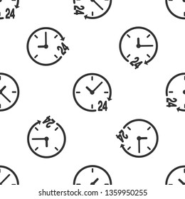 Grey Clock 24 hours icon isolated seamless pattern on white background. All day cyclic icon. 24 hours service symbol. Vector Illustration