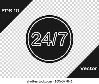 Grey Clock 24 hours icon isolated on transparent background. All day cyclic icon. 24 hours service symbol.  Vector Illustration