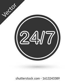 Grey Clock 24 hours icon isolated on white background. All day cyclic icon. 24 hours service symbol.  Vector Illustration