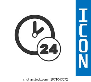 Grey Clock 24 hours icon isolated on white background. All day cyclic icon. 24 hours service symbol.  Vector