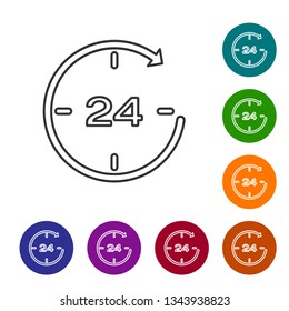 Grey Clock 24 hours line icon isolated on white background. All day cyclic icon. 24 hours service symbol. Vector Illustration