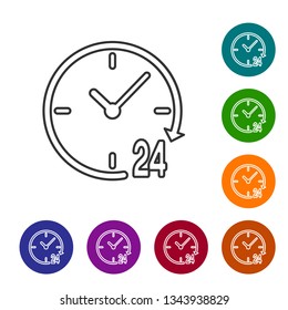 Grey Clock 24 hours line icon isolated on white background. All day cyclic icon. 24 hours service symbol. Vector Illustration