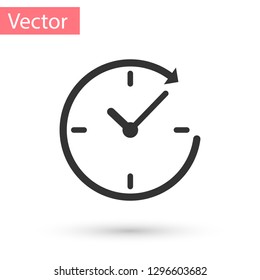 Grey Clock with arrow icon isolated on white background. Time symbol. Clockwise rotation icon arrow and time. Vector Illustration