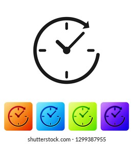 Grey Clock with arrow icon isolated on white background. Time symbol. Clockwise rotation icon arrow and time. Set icon in color square buttons. Vector Illustration