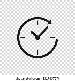 Grey Clock with arrow icon isolated on transparent background. Time symbol. Clockwise rotation icon arrow and time. Vector Illustration