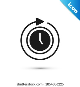 Reloj gris con icono de flecha aislado en fondo blanco. Símbolo de tiempo. flecha y hora del icono de rotación en sentido horario.  Vector