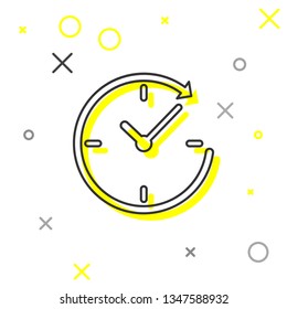 Grey Clock with arrow line icon isolated on white background. Time symbol. Clockwise rotation icon arrow and time. Vector Illustration