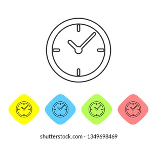 Grey Clock line icon isolated on white background. Set icon in color rhombus buttons. Vector Illustration