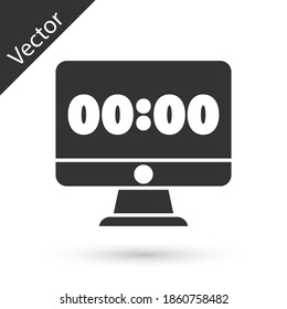 Grey Clock on computer monitor screen icon isolated on white background. Schedule concepts. Vector.