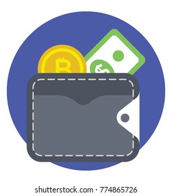 
A grey closed wallet with money, flat icond esign
