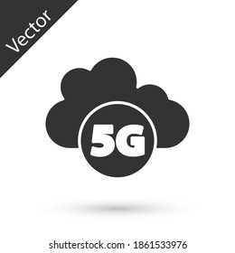 Grey Cloud 5G new wireless internet wifi connection icon isolated on white background. Global network high speed connection data rate technology. Vector.