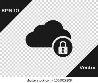 Grey Cloud computing lock icon isolated on transparent background. Security, safety, protection concept. Vector Illustration