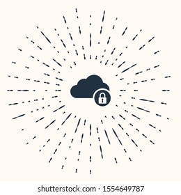 Grey Cloud computing lock icon isolated on beige background. Security, safety, protection concept. Abstract circle random dots. Vector Illustration