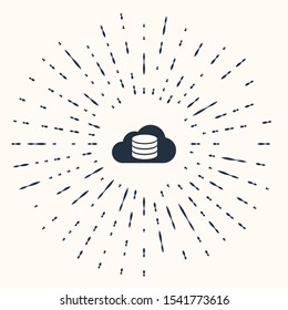 Grey Cloud database icon isolated on beige background. Cloud computing concept. Digital service or app with data transferring. Abstract circle random dots. Vector Illustration