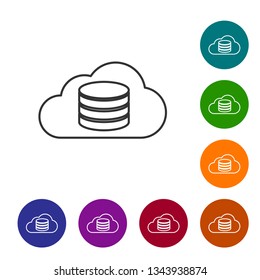 Grey Cloud database line icon isolated on white background. Cloud computing concept. Digital service or app with data transferring. Vector Illustration
